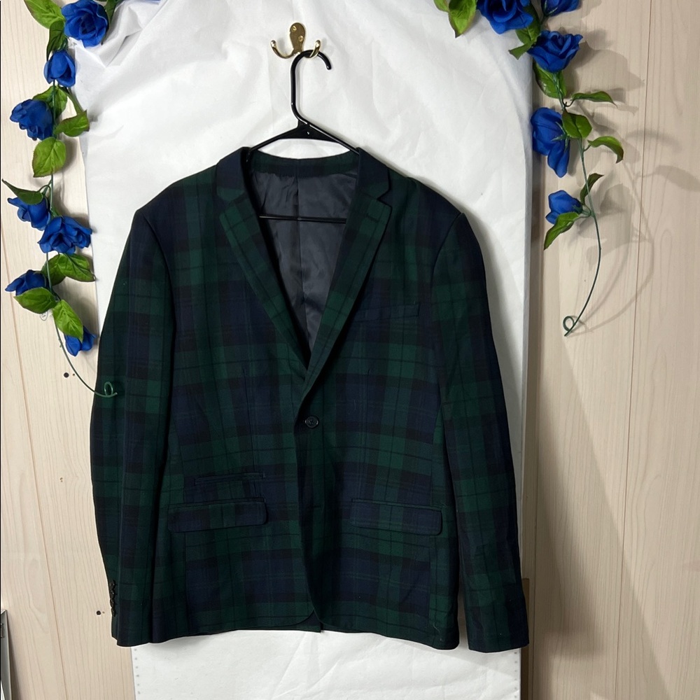 Classic Green Checkered Men's Blazer